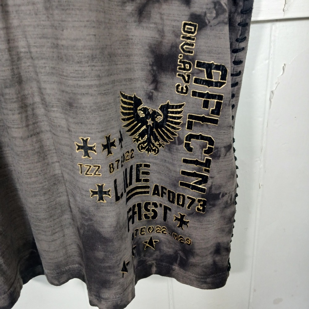 Affliction Graphic T-Shirt Mens 2XL Grey Tie Dye Eagle Live Fast Burnout Tee - Picture 3 of 8